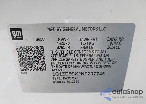 2022 Chevrolet Malibu Fwd Premier from USA, damaged, VIN 1G1ZE5SX2NF207745